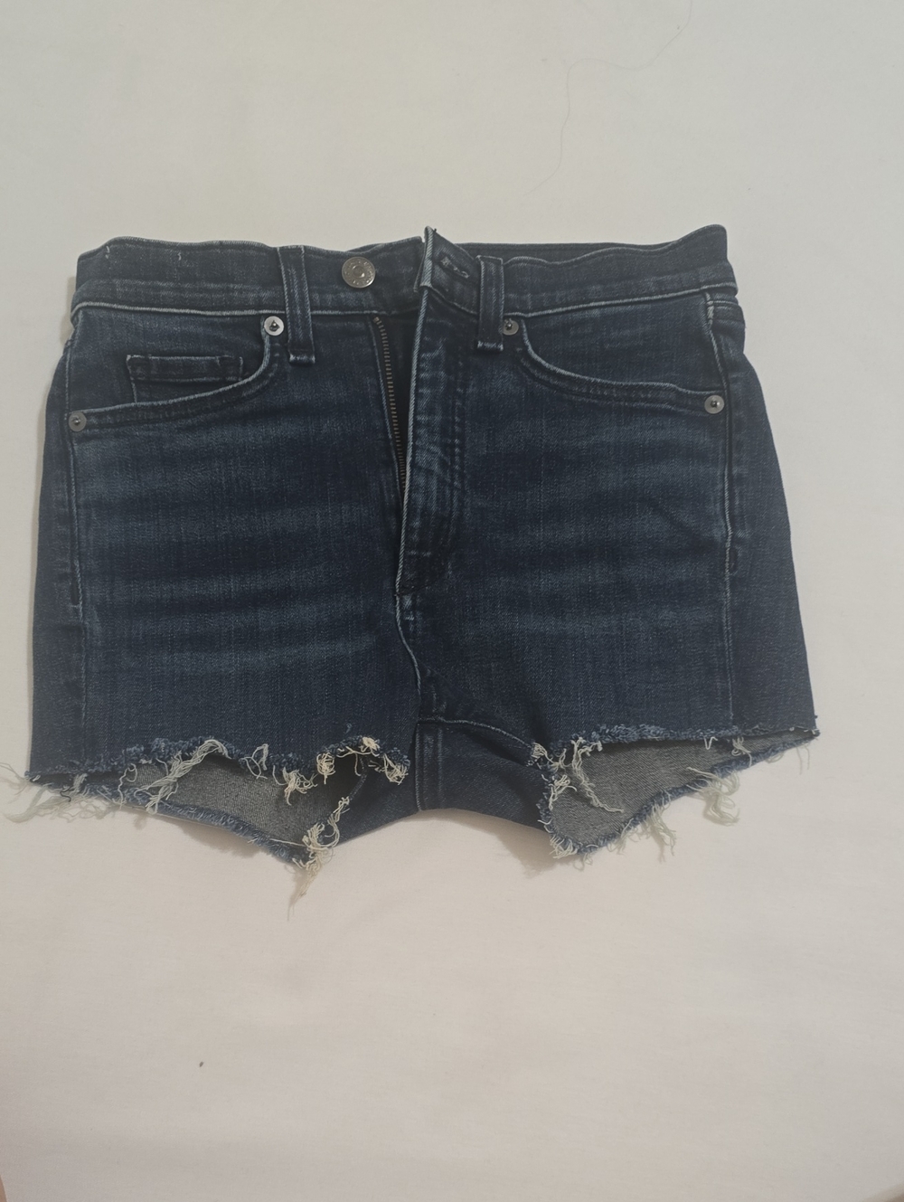 Veronica Beard Dark Blue Distressed Denim Shorts